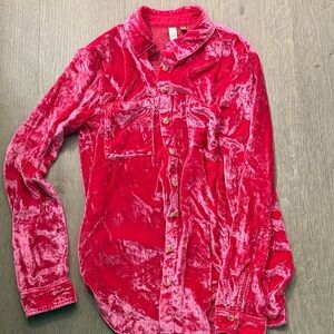 Pilcro Pink Velvet Button Down Shirt